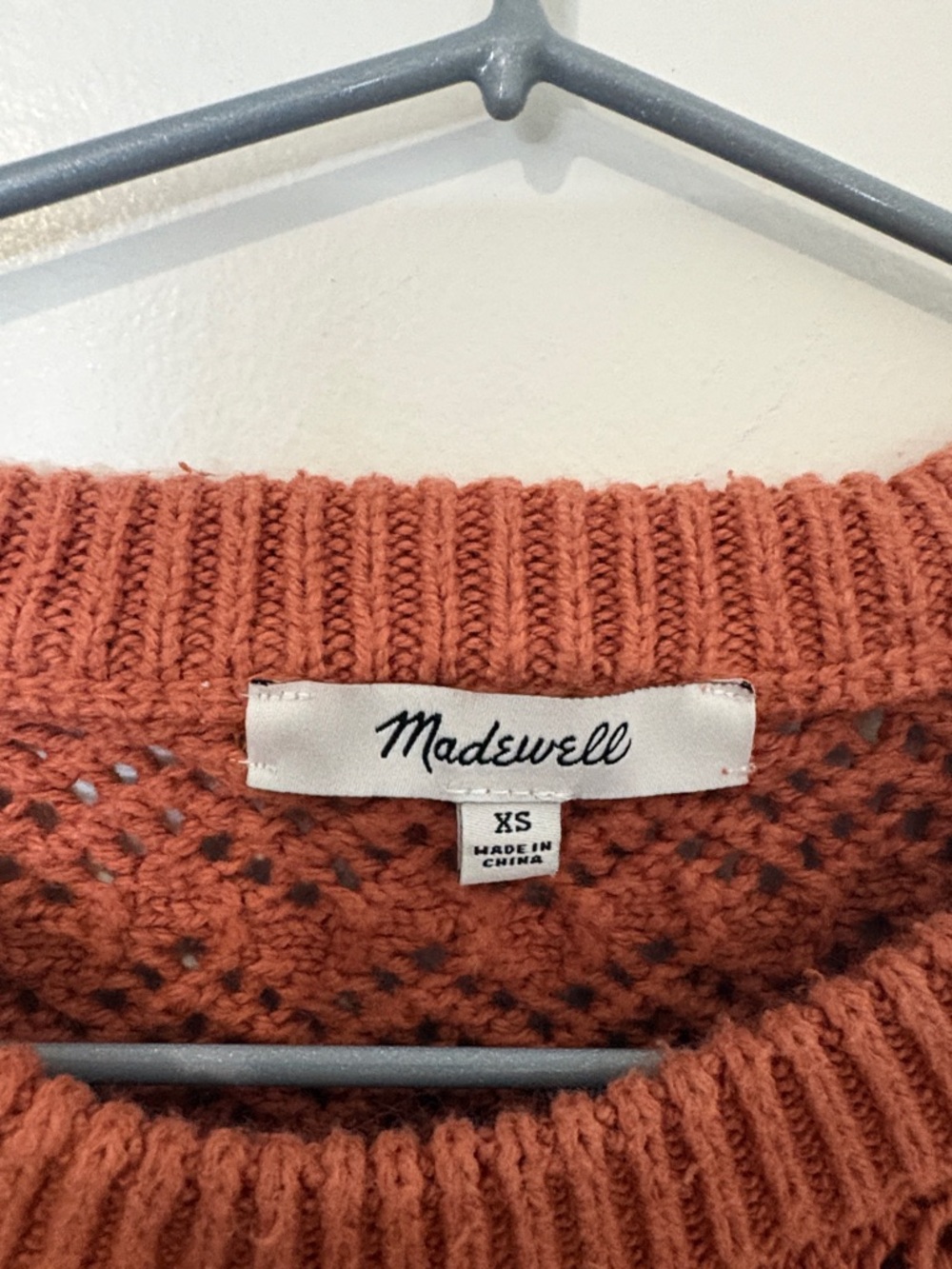 Madewell Open-Knit Puff Sleeve Crew in Rust - Picture 2 of 5